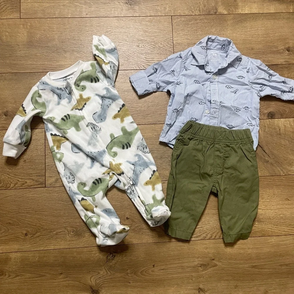 Baby Boy  3M Clothing Bundle – Footed Onesie & Carter’s Dressy Outfit